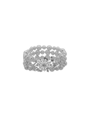 Anne Klein 3 Row Snowflake Faux Pearl Stretch Bracelets Silver | XUSBH22687