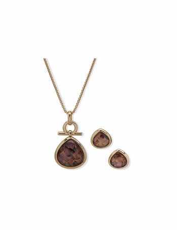 Anne Klein Abalone Teardrop Earring & Necklace Set Jewelry Sets Gold | USDFL94854