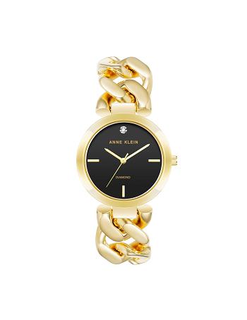 Anne Klein Accented Round Case Bracelet Watch Diamond Gold / Black | XUSGW58240