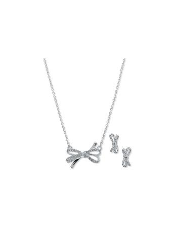 Anne Klein Bow Necklace and Earring Set in Pouch Earrings Silver | USZDE26745