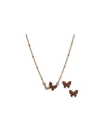 Anne Klein Butterflies Motif Necklace and Earring in Pouch Jewelry Sets Gold | AUSDF50481