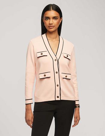 Anne Klein Cardigan With Tipped Pockets Sweaters Pink / Black | FUSUI25546