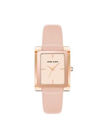 Anne Klein Case Leather Band Watch Rectangular Pink | USIIZ38112