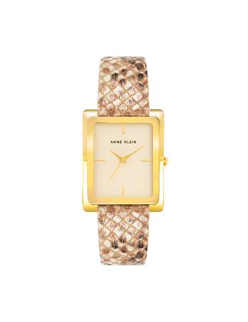 Anne Klein Case Leather Band Watch Rectangular Gold / Cream / Brown | ZUSMJ60682