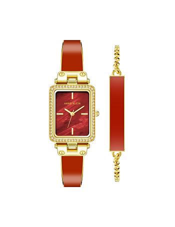 Anne Klein Case Watch and Bracelet Set Rectangular Gold / Orange | DUSVO45465