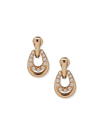 Anne Klein Caviar Pearl Doorknocker Clip Earrings Gold | USJBT50831