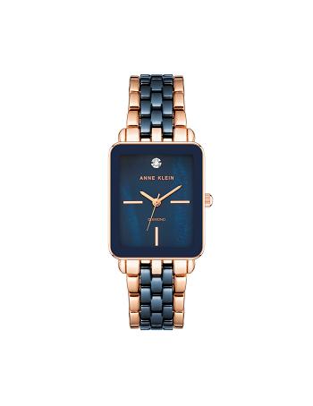 Anne Klein Ceramic Dial Watch Diamond Navy / Rose / Gold | MUSFT84782