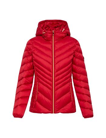 Anne Klein Chevron Packable Puffer Jacket Outerwear Red | GUSUC30376