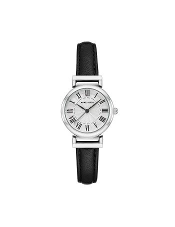 Anne Klein Classic Strap Watch Leather Black / Silver | USNEJ20738