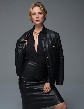 Anne Klein Collarless Vegan Leather Quilted Blazers & Jackets Black | EUSVG83629