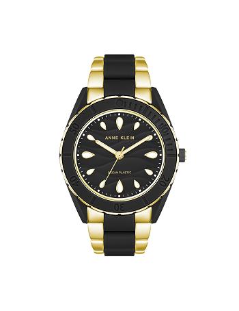 Anne Klein Considered Solar Recycled Bracelet Ocean Plastic Watches Gold / Black | USXMI29219