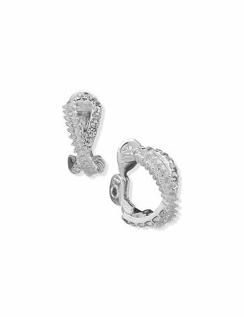 Anne Klein Crystal Pave Baguette Hoop Clip Earrings Silver | USICD79947