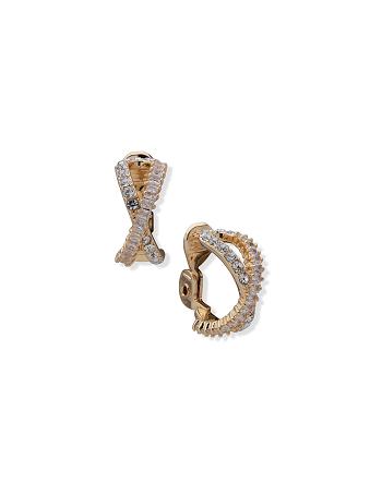 Anne Klein Crystal Pave Baguette Hoop Clip Earrings Gold / Silver | USJVR90887