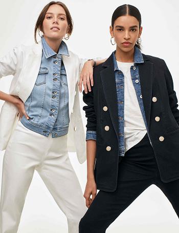 Anne Klein Denim Faux Double Breasted Blazers & Jackets Blue / White | EUSHC64908