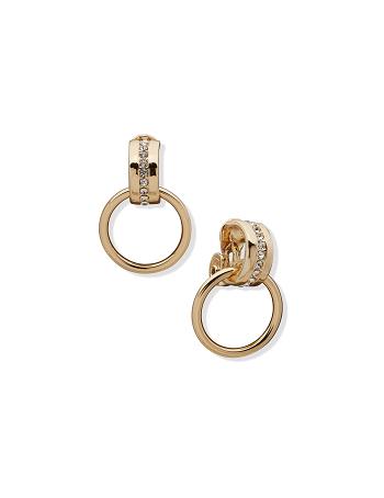 Anne Klein Doorknocker Crystal Clip Earrings Gold | USXMI14203