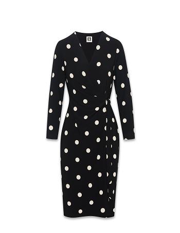 Anne Klein Dot Print Faux Wrap Dresses Black / White | USIIZ46284