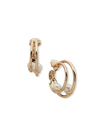 Anne Klein Double Hoop With Pearl Clip Earrings Gold | AUSDF72103