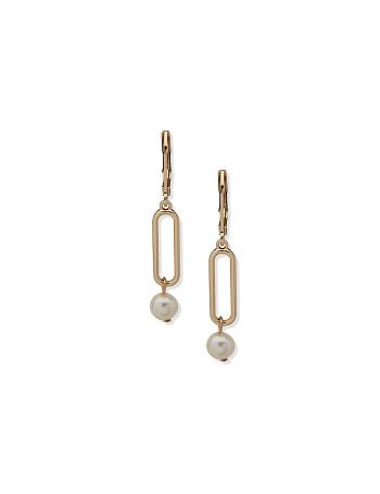 Anne Klein Faux Pearl Link Drop Pierced Earrings Gold | ZUSMJ71362