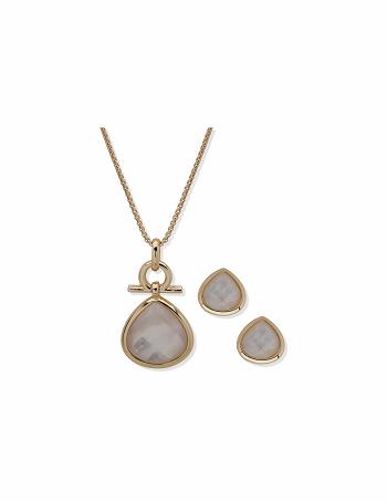 Anne Klein Faux Pearl Teardrop Earring & Necklace Set Jewelry Sets Gold | USQAV32528