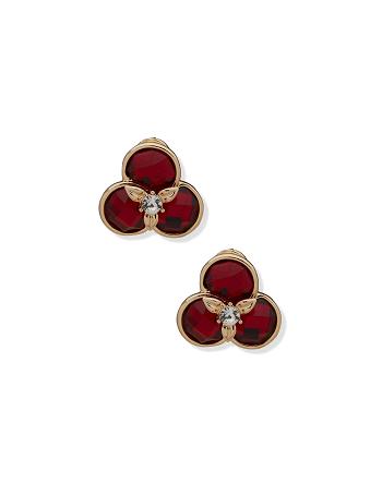 Anne Klein Flower Button Siam Clip Earrings Gold | ZUSMJ93742