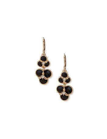 Anne Klein Flower Double Drop Pierced Earrings Black / Gold | USJKU18147