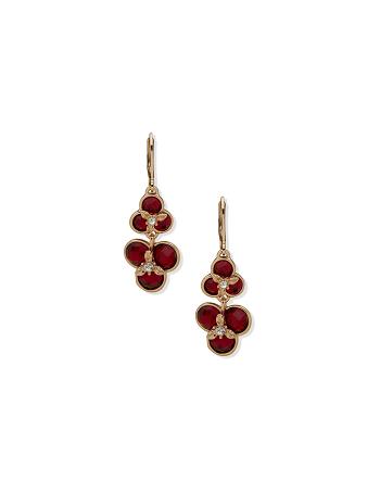 Anne Klein Flower Double Drop Siam Pierced Earrings Red / Gold | USEAH61493