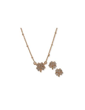 Anne Klein Four Leaf Clover Necklace and Earring in Pouch Jewelry Sets Gold | QUSWA45170