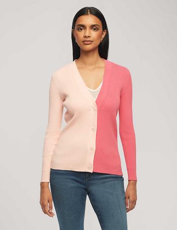 Anne Klein Half/Half Rib Cardigan Sweaters Pink | YUSVQ73685