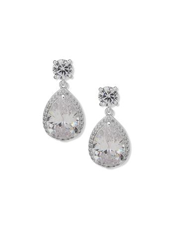 Anne Klein Halo Pear Drop Studs Pierced Earrings Silver | EUSVG53178