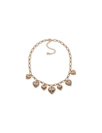 Anne Klein Heart Charm Frontal Necklaces Gold | SUSNY27393