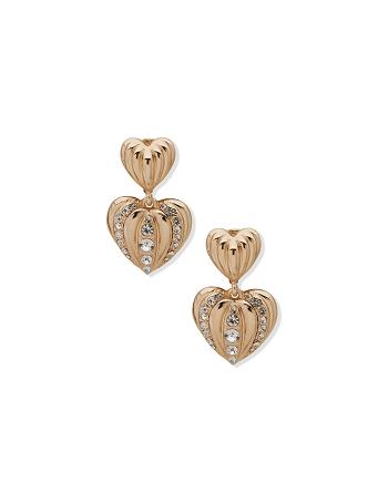 Anne Klein Heart Drop Crystal Clip Earrings Gold | USJBT32297