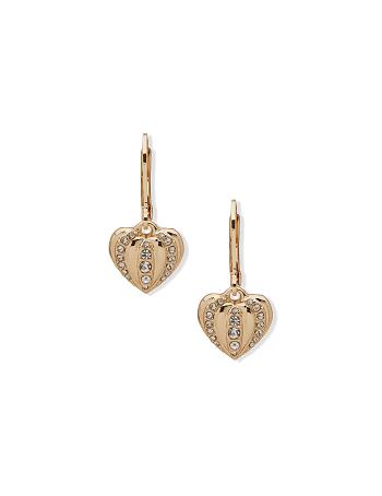 Anne Klein Heart Drop Crystal Pierced Earrings Gold | BUSSD98522