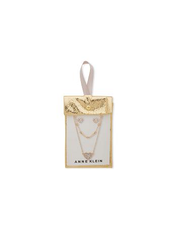 Anne Klein Heart Pendant Necklace and Earring Pouch Set Jewelry Sets Gold | USEAH23484