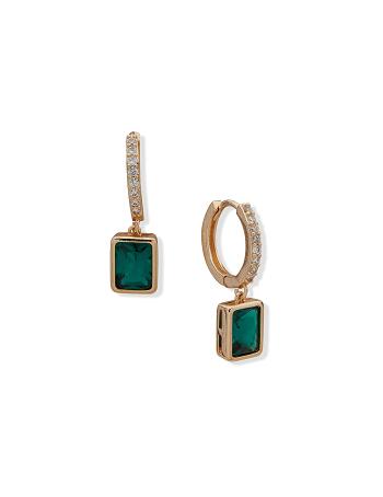 Anne Klein Hoop With Emerald Stone Pierced Earrings Turquoise / Gold | MUSFT74514