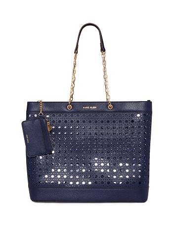 Anne Klein Large Perforated With Card Case Tote Bags Blue | AUSDF58484