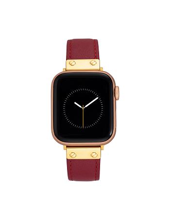 Anne Klein Leather Band Apple Watch Accessories Red / Gold | QUSUV97863