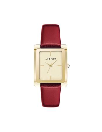 Anne Klein Leather Strap Watch Rectangular Red / Gold | USCIF97982