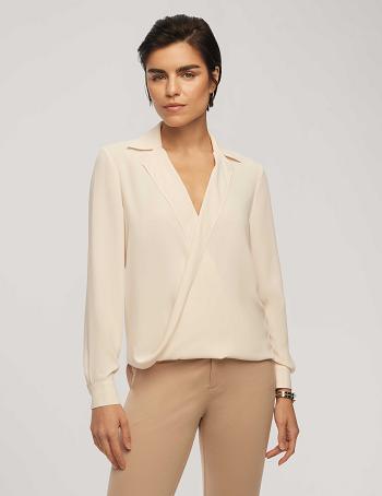 Anne Klein Long Sleeve Crossover Blouse With Collar Tops White | ZUSMJ82542