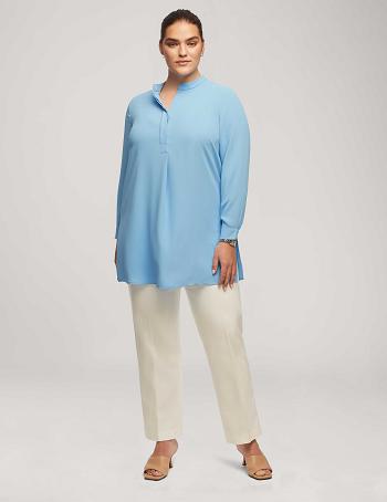 Anne Klein Long Sleeve Popover Blouse Plus Size Blue | USCVG71572