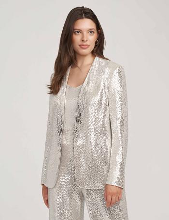 Anne Klein Metallic Heatset Knit Cardigan Jacket Best Sellers Metal / Silver | USXBR49377