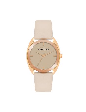 Anne Klein Modern Strap Watch Leather White / Gold | SUSVO41964