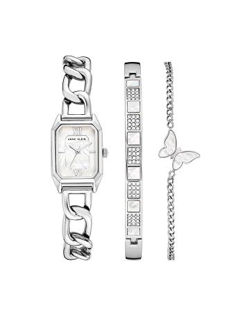 Anne Klein Octagonal Chain Bracelet Watch and Bracelet Sets Silver | USNZX95221