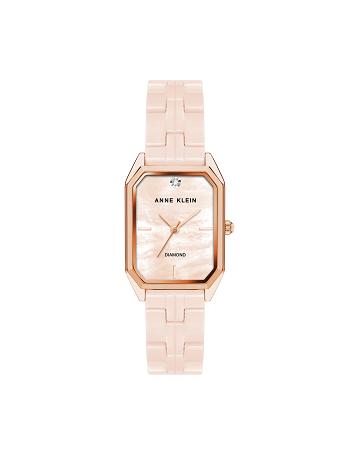 Anne Klein Octagonal Diamond Dial Watch Ceramics Pink | USZPD13056