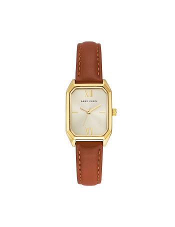 Anne Klein Octagonal Shaped Leather Strap Watch Best Sellers Brown / Gold | FUSUI27096