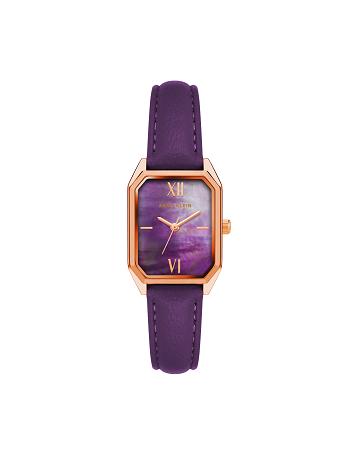 Anne Klein Octagonal Shaped Strap Watch Leather Rose / Gold / Purple | BUSSO63873