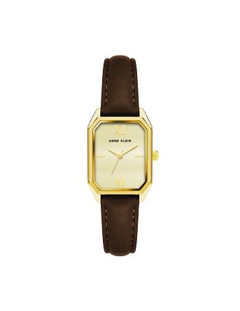 Anne Klein Octagonal Shaped Strap Watch Leather Gold / Brown | EUSHC30696