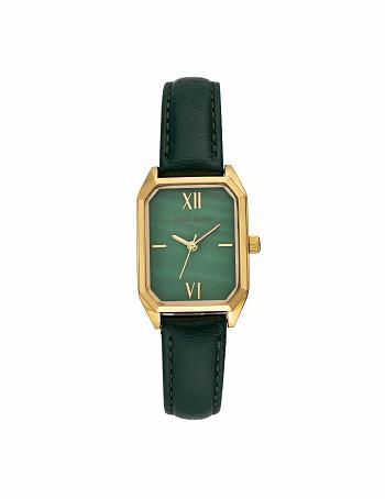 Anne Klein Octagonal Shaped Strap Watch Leather Green / gold | USNEJ87141