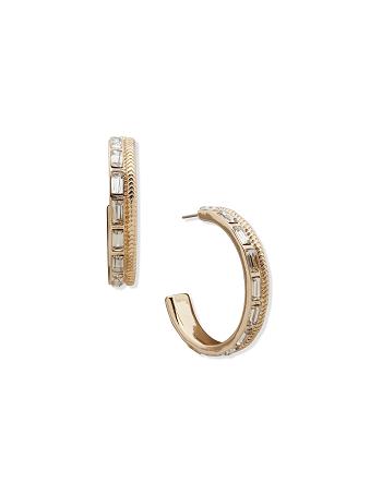 Anne Klein Omega Chain Baguette Hoop Pierced Earrings Gold | USCVG17522