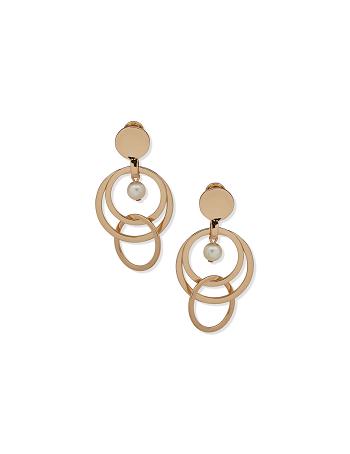 Anne Klein Orbital Drop Clip With Pearl Earrings Gold | USICD16540