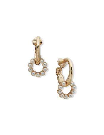 Anne Klein Orbital Hoop With Halo Pearl Clip Earrings Gold | PUSER31278